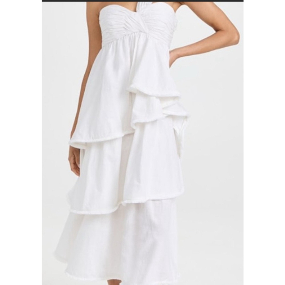 NWT Cinq à Sept Sori Dress White Cotton Midi One Shoulder Size 10